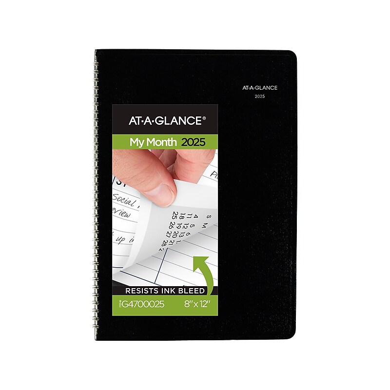 2025 AT-A-GLANCE DayMinder 8" x 12" Monthly Planner, Faux Leather Cover, Black (G470-00-25) image 1