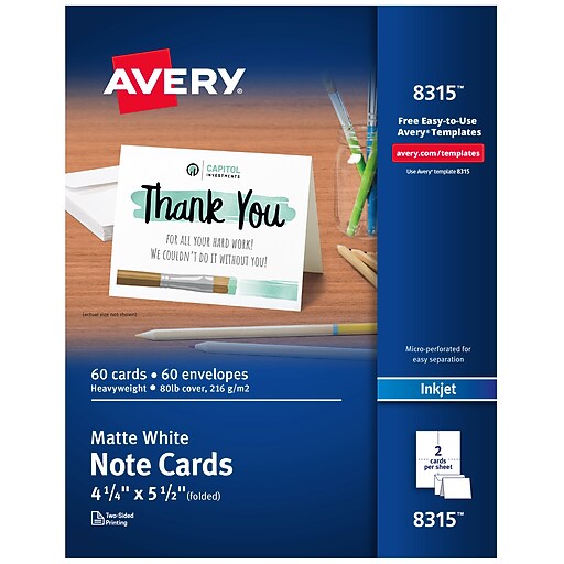 Avery Matte General Use Note Cards, White, 60/Pack (08315) | Staples