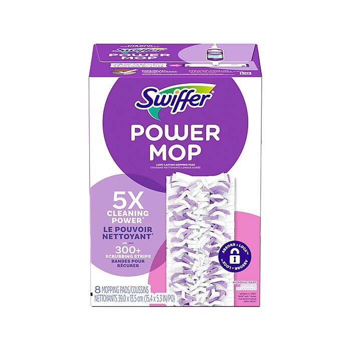 Swiffer PowerMop Wet Mop Pads, White/Purple, 8/Pack (08189) | Staples