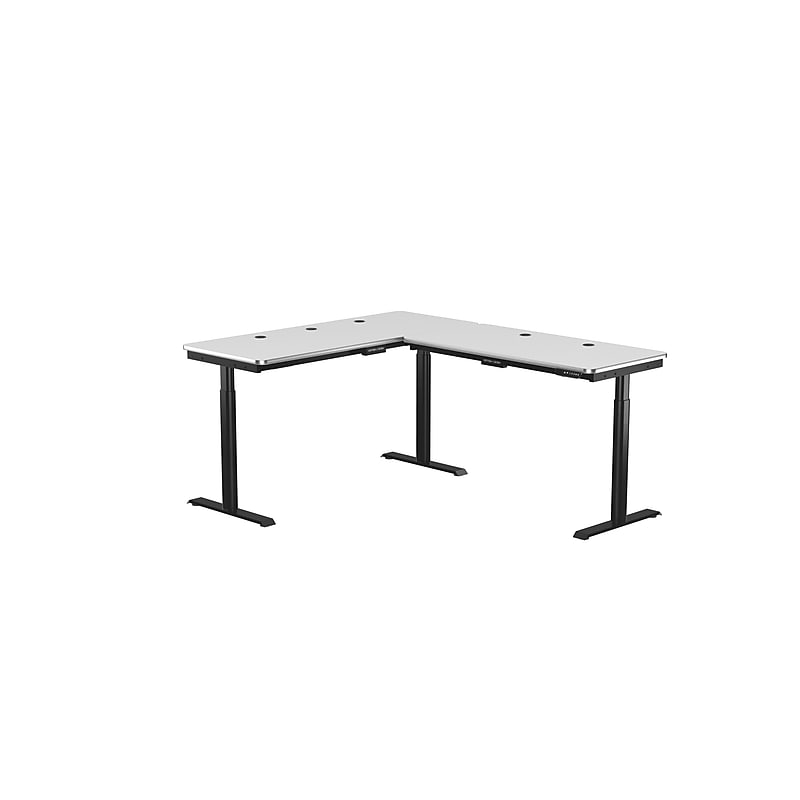 VersaDesk PowerLift 72"W Electric L-Shaped Adjustable Standing Desk, White/Black (PLLSD6072-BW-APP) image 1