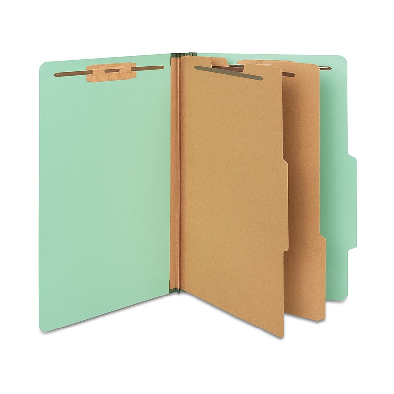 Staples® 60% Recycled Pressboard Classification Folder, 2-Dividers, 2 1/2" Expansion, Legal Size, Green, 20/Box image 1
