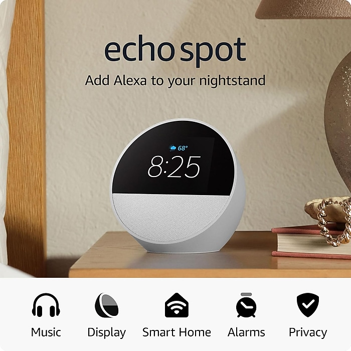 Amazon Echo Spot Wireless Smart Display, Glacier White