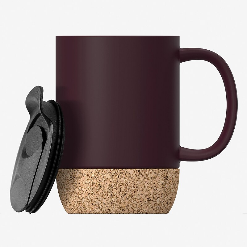 ASOBU Ceramic Travel Mug with Cork Base, 12 oz., Burgundy (SM50BURG) image 1