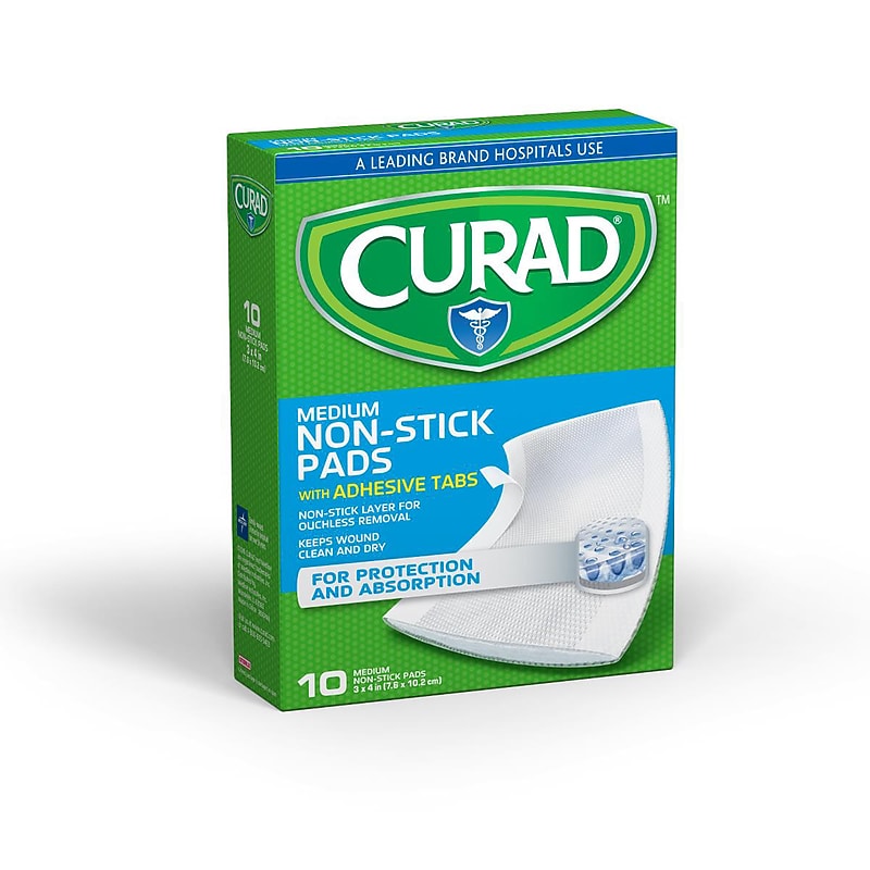 Curad Sterile Non-Adherent Pad with Adhesive Tabs, 2" x 3", 10 Pads/Pack, 12/Carton (CUR47148NRB) image 1