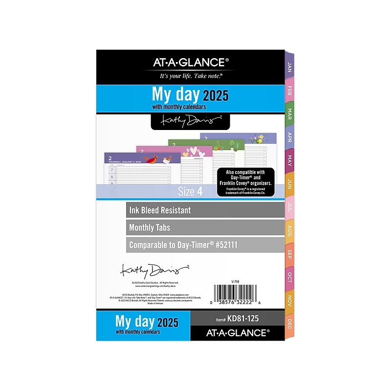 2025 AT-A-GLANCE Kathy Davis 8.5" x 5.5" Daily & Monthly Planner Refill, Multicolor (KD81-125-25) image 1