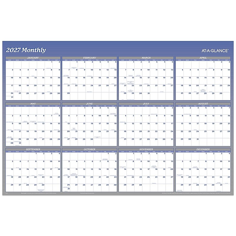 2027 AT-A-GLANCE 48" x 32" Yearly Dry Erase Wall Calendar, Reversible, White/Blue (A1152-27) image 1