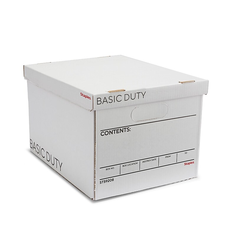 Staples 65% Recycled Corrugated File Box Lift Off Lid, Letter/Legal Size, White/Black, 10/Pack (23325011) image 1