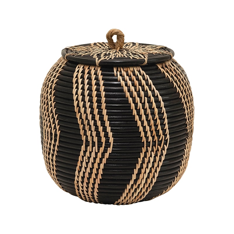 Storied Home Decorative Handwoven Rattan Storage Basket with Lid, NaturalBlack (AH1613) image 1