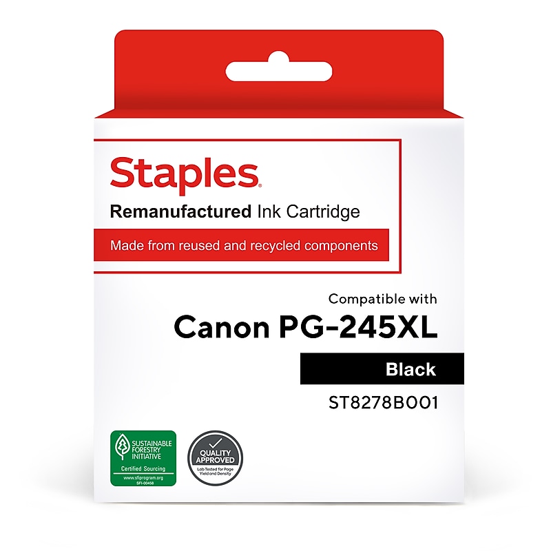 Staples Remanufactured Black High Yield Ink Cartridge Replacement for Canon PG-245 XL (TR8278B001/ST8278B001) image 1