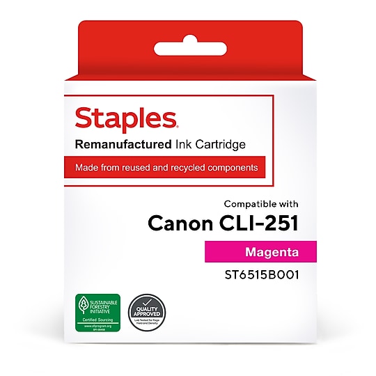 Staples Remanufactured Magenta Standard Yield Ink Cartridge Replacement for Canon CLI-251M (TR6515B001/ST6515B001)
