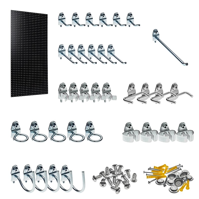 Triton Products High Density Fiberboard Round Hole Pegboard with 36 pc. DuraHook Assortment (PEG36-BLK) image 1