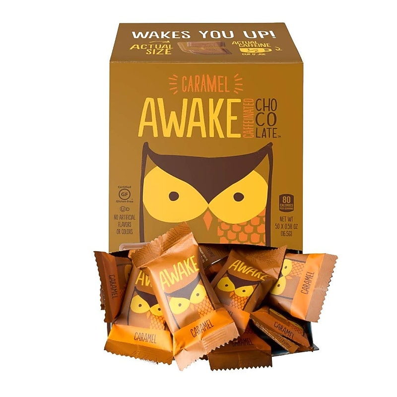 Awake Caffeinated Caramel Milk Chocolate Bites, 0.58 oz., 50 Pieces/Box (00453U) image 1