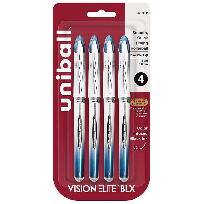 uni-ball Vision Elite Rollerball Pens, Bold Point, Blue/Black Ink, 4/Pack (67182) image 1