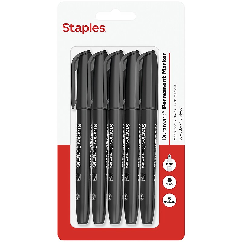 Staples Duramark Permanent Marker, Fine Tip, Black, 5/Pack (ST62954) image 1
