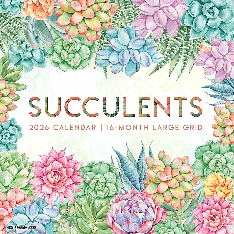 2026 Willow Creek Succulents 12" x 12" Monthly Wall Calendar (55564) image 1