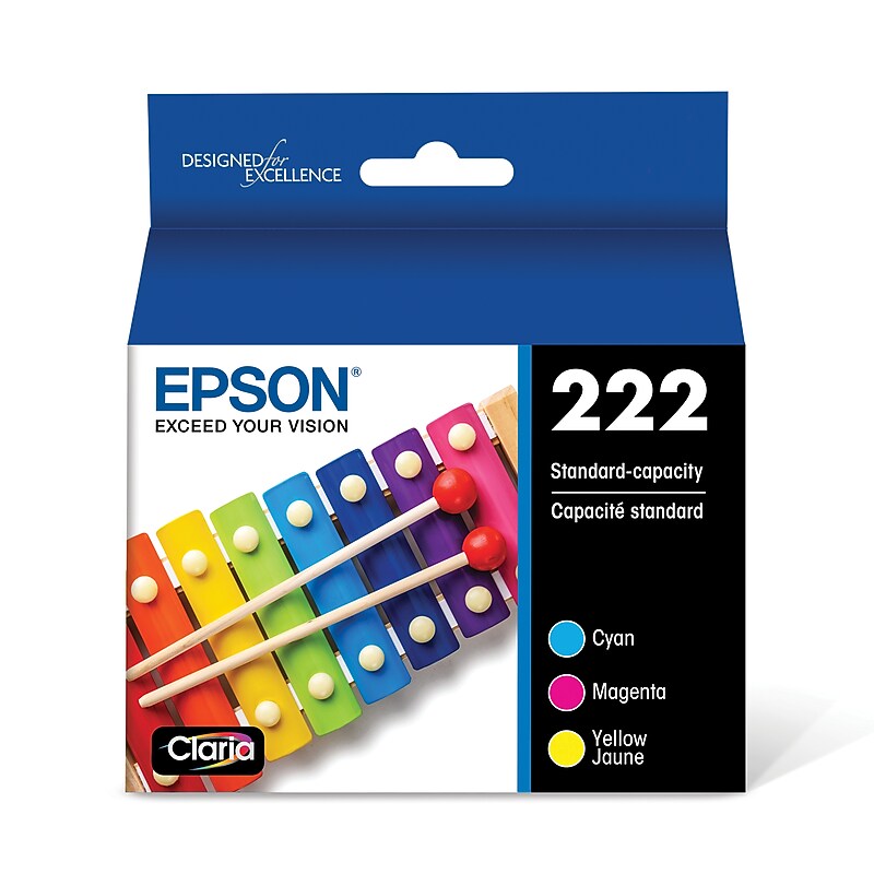 Epson 222 Cyan/Magenta/Yellow Standard Yield Ink Cartridges, 3/Pack (T222520-S) image 1