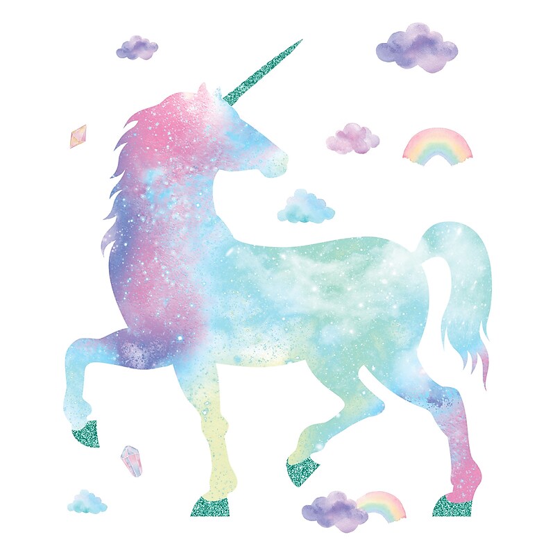 York Wallcoverings Galaxy Unicorn With Glitter Children's Decal, Fantasy (RMK3845GM) image 1