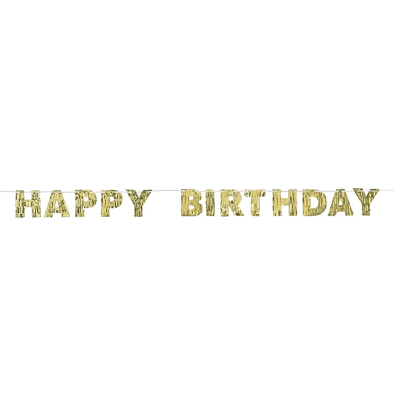 Party City Happy Birthday Fringe Letter Banner, Metallic Gold (AM122767-NS) image 1