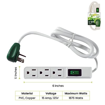 GoGreen Power 3-Outlet Power Strip, White, 3/Pack (GG-13002MS) Sansujyuku sansujyuku.com