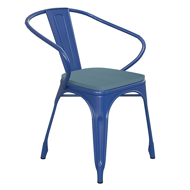 Flash Furniture Luna Indoor-Outdoor Chair with Arms, Blue with Teal-Blue Seat (CH31270BLPL1C) image 1