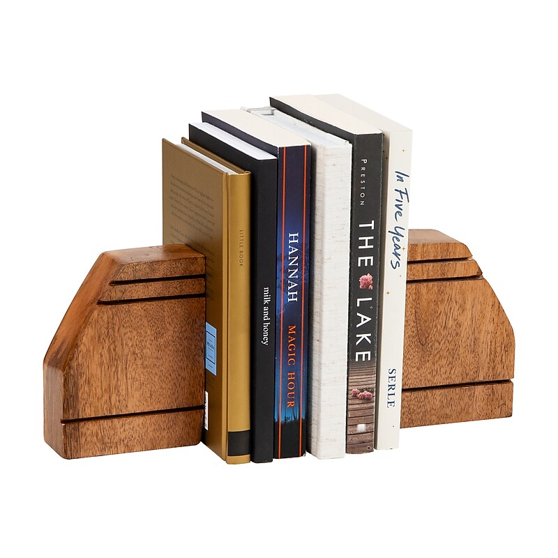 Mind Reader Wood Rustic Bookends, 4.75"H, Brown (WOODEND2-BRN) image 1