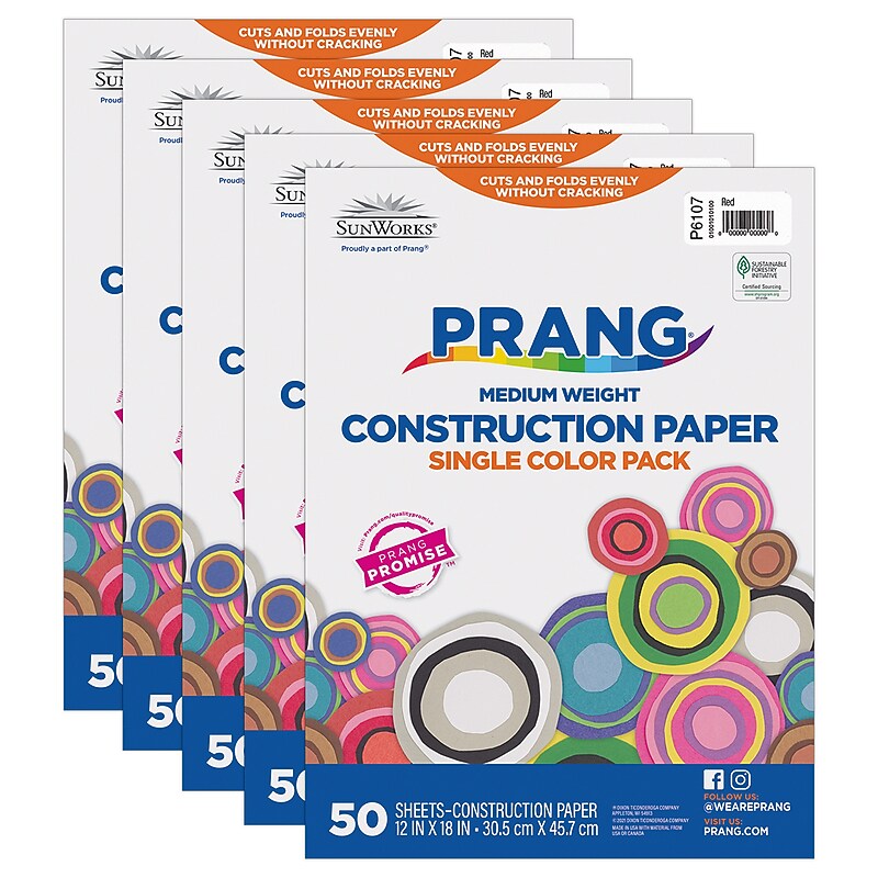 Prang 12" x 18" Construction Paper, Red, 50 Sheets/Pack, 5 Packs/Bundle (PAC6107-5) image 1