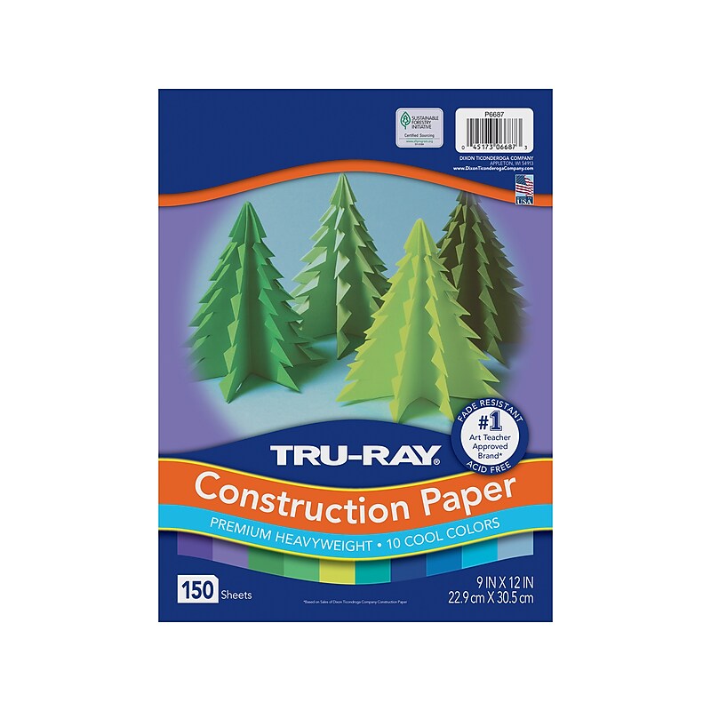 Tru-Ray 9" x 12" Construction Paper, Cool Assorted, 150 Sheets/Pack (P6687) image 1