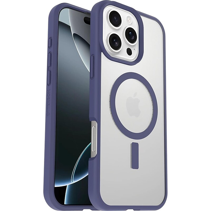 OtterBox React Series MagSafe Phone Case for iPhone 16 Pro Max, Shock Absorbing, Clear/Purple (77-99703) image 1