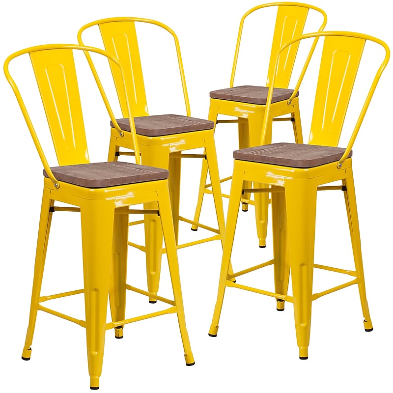 Flash Furniture Lily Contemporary Metal Vertical Back Counter Height Stool, Yellow, 4-Pieces/Pack (4CH3132024GBYLW) image 1