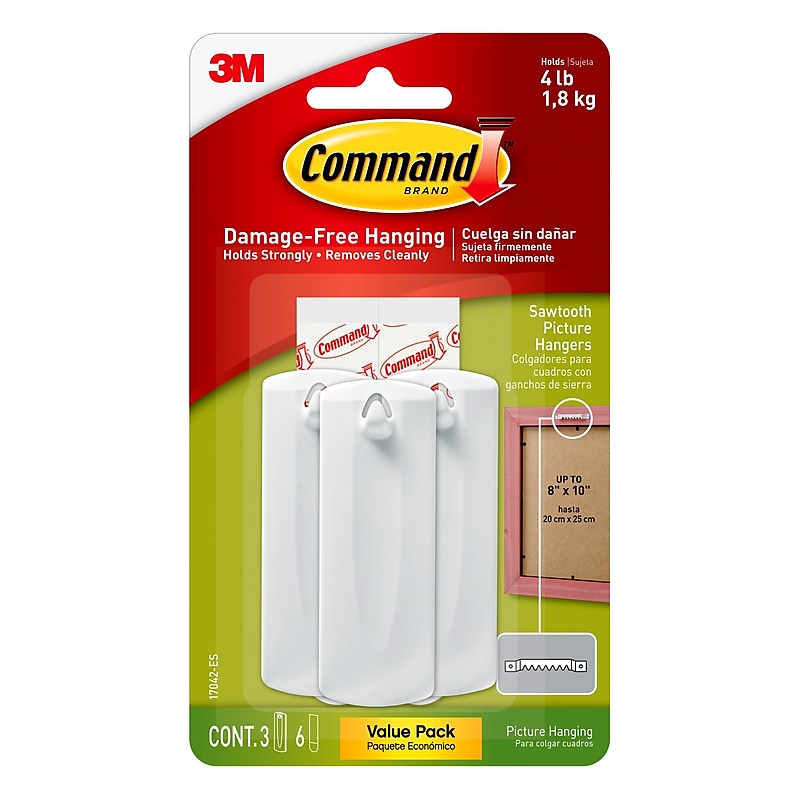 Command Sawtooth  Hanger, 5 lb., White, 3/Pack (17042-ES) image 1