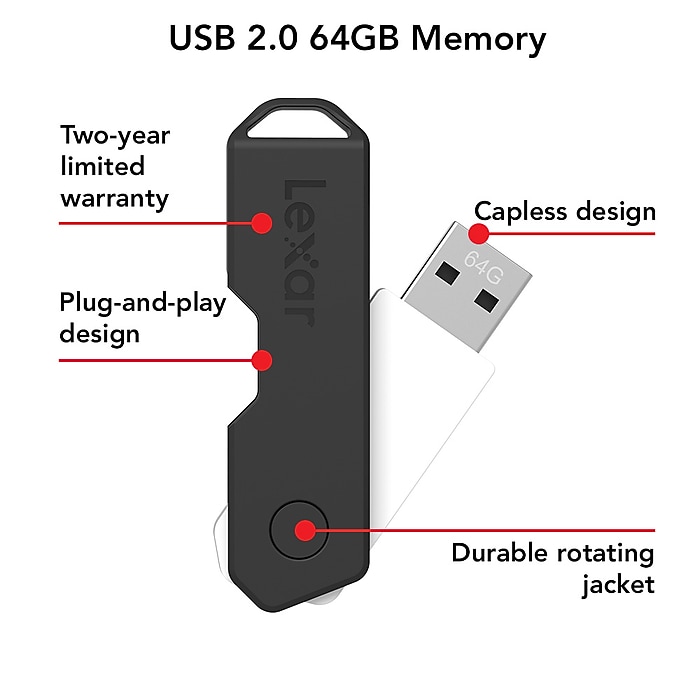 Lexar Twist Turn2 64GB USB 2.0 Type-A Flash Drive, Black Lexar Twist Turn2 64GB USB 2.0 Type-A Flash Drive, Black