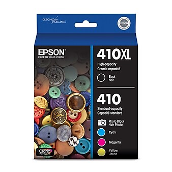 Epson T410XL/T410 Black High Yield and Cyan/Magenta/Yellow/Photo Black Standard Yield Ink Cartridge, 5/Pack (T410XLBCS)