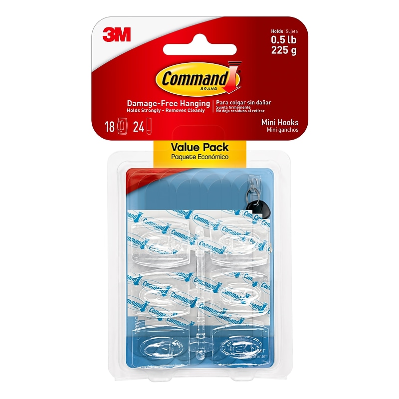 Command Damage Free Mini Hook, 0.5 lb, Clear, 18/Pack (17006CLR-18ES) image 1