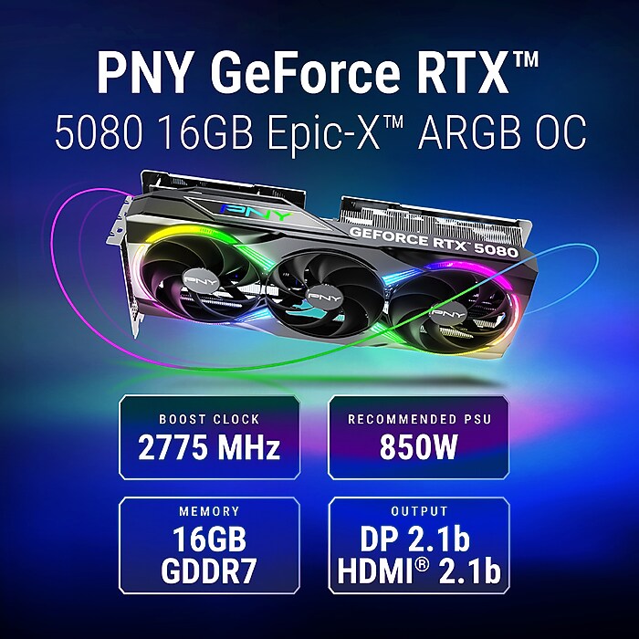 PNY NVIDIA GeForce RTX 5080 EPIC-X ARGB OC Triple Fan PCIe 5.0