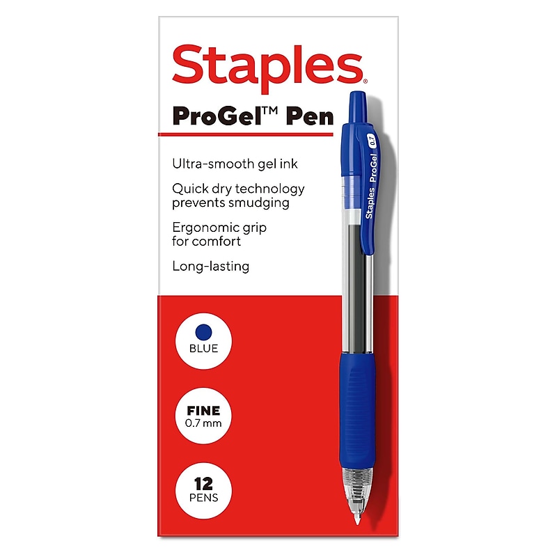 Staples ProGel™ Retractable Gel Pen, Fine Point, 0.7mm, Blue Ink, Dozen (ST62096) image 1
