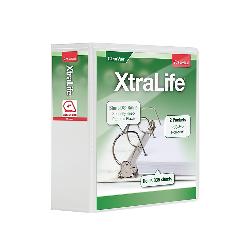 Cardinal XtraLife Heavy Duty 4" 3-Ring View Binders, D-Ring, White (26340) image 1