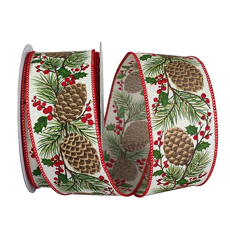 JAM Paper Ribbon, Ivory w/Pinecones (52640348543) image 1