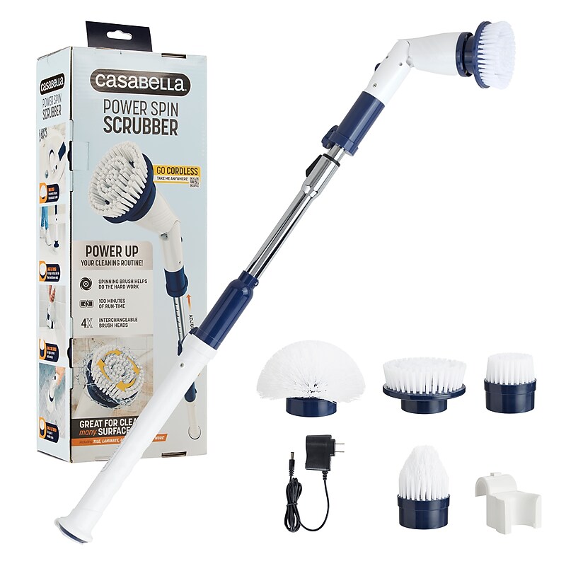 Casabella Power Spin 47.5" Electric Scrubber, White/Blue (8501010) image 1