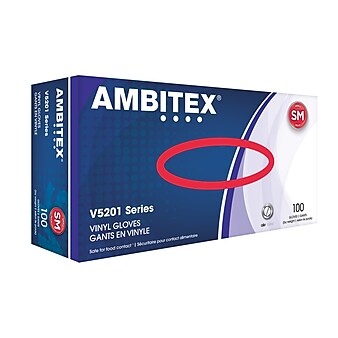 Ambitex V5201 Series Vinyl Food Service Gloves, Small, Disposable, 100/Box (VSM5201)