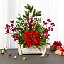 Nearly Natural Artificial Poinsettia, Succulent and Berry Arrangement in Bench Planter, 18" (A1410)~#|#~671FB852-F655-4D28-B8A539697F516196_sc7