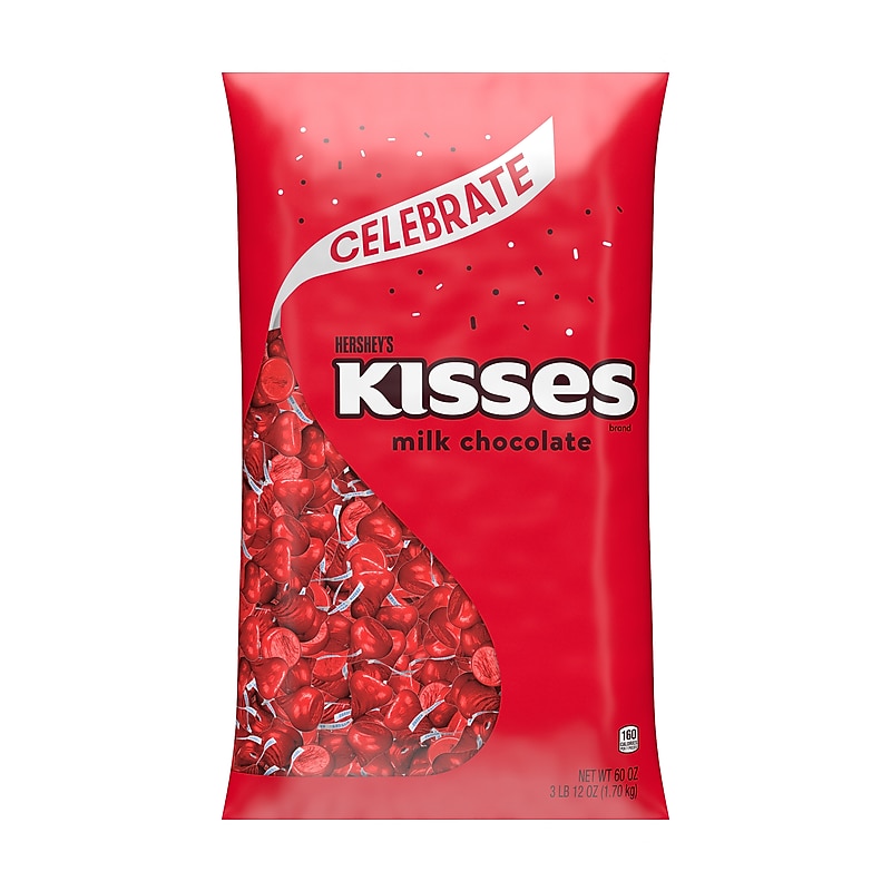 HERSHEY'S KISSES Milk Chocolate Candy Bulk Bag, Red Foils, 60 oz. (HEC16035) image 1