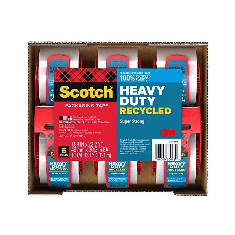 Scotch Heavy Duty Packing Tape with Dispenser, 1.88" x 22.2 yds., Clear, 6/Pack (175-6HDR) image 1