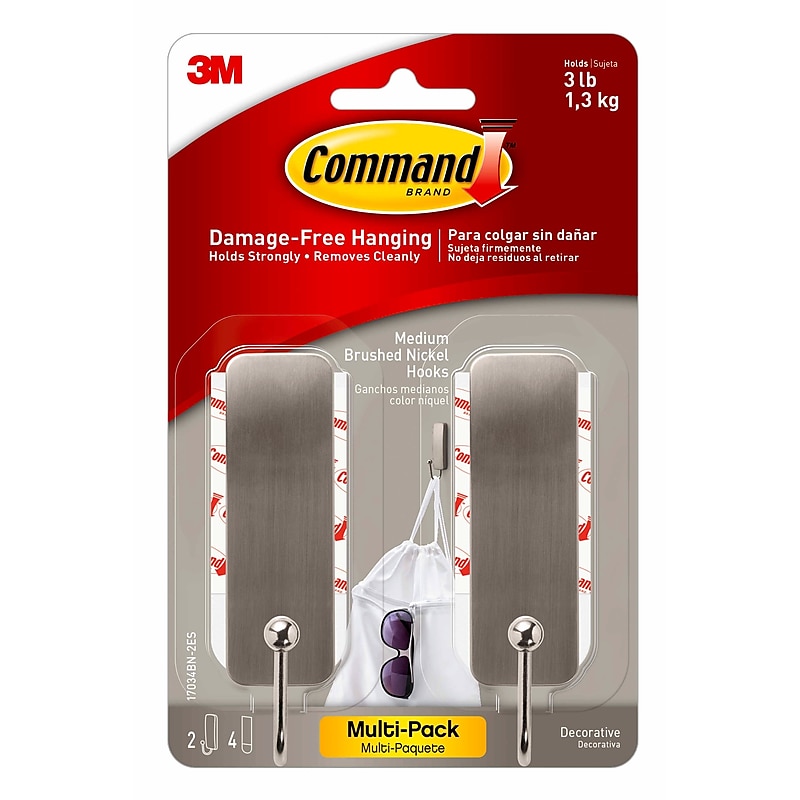 Command Medium Decorative Hooks, 3 lb., Silver, 2/Pack (17034BN-2ES) image 1