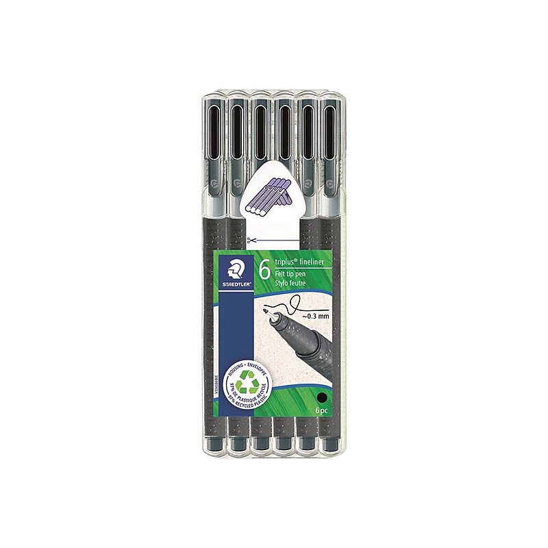 Staedtler Triplus Felt Pen, Super Fine Point, Black Ink, 6/Pack (334-9SB6RA61) image 1