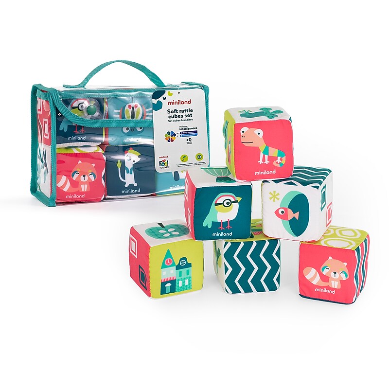 MINILAND Feel to Learn: Soft Rattle Cubes Set, Multicolored, 6 Pieces/Set (MLE97320) image 1