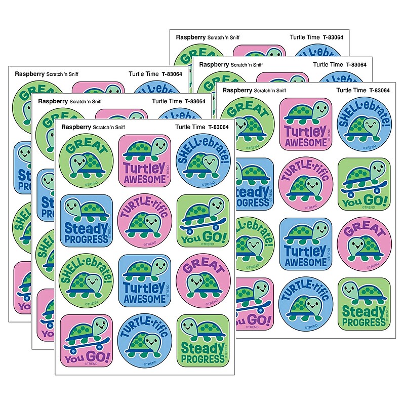 Trend Enterprises Turtle Time Raspberry Scent Scratch 'n Sniff Stinky Stickers, Multicolored, 48/Pack, 6/Packs/Bundle image 1