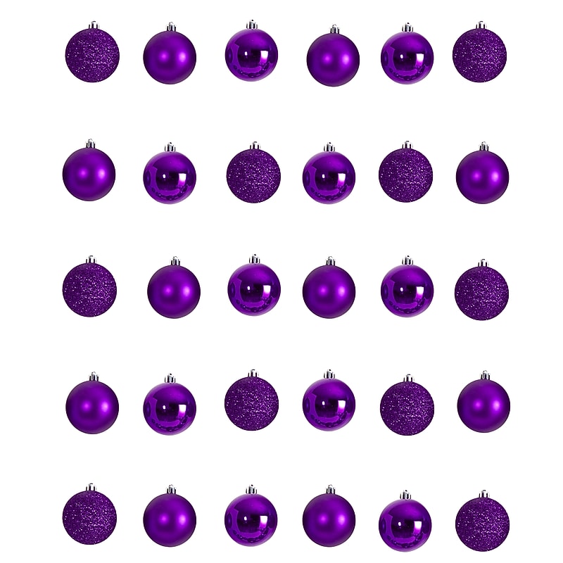 Nearly Natural Holiday Christmas Purple Shatterproof Ornament Set, 2.5", 30/Set (D1055-PP) image 1