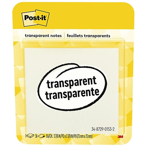 Post-it Transparent Notes, 2-7/8 x 2-7/8, 36 Sheets/Pad, 1 Pad