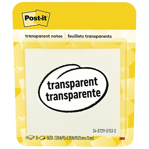 Post-it Transparent Notes, 2-7/8 x 2-7/8, 36 Sheets/Pad, 1 Pad/Pack  (600-TRSPT)