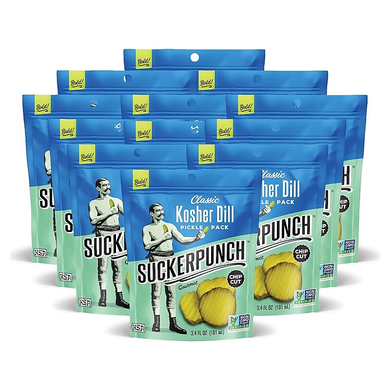 SuckerPunch Gluten Free Classic Dill Pickle Snack Packs, 3.4 oz., 12 Packs/Carton (SPPBD-6716) image 1